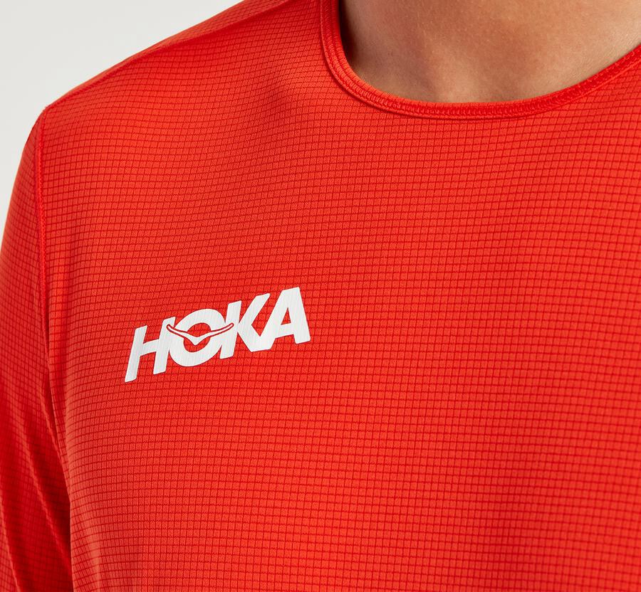 Hoka One One Performance Kort Sleeve Top Herr - Röda - BTZSQ-7148